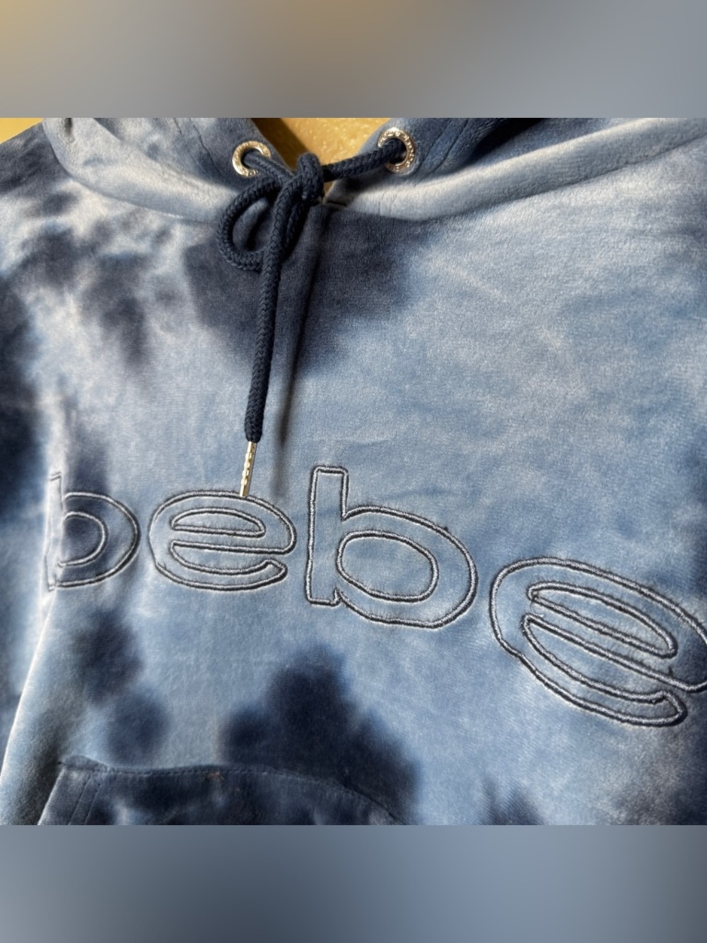 Bebe Sport Hoodie Women's XL Blue Plush Tie Dye Y2K - Picture 3 of 9